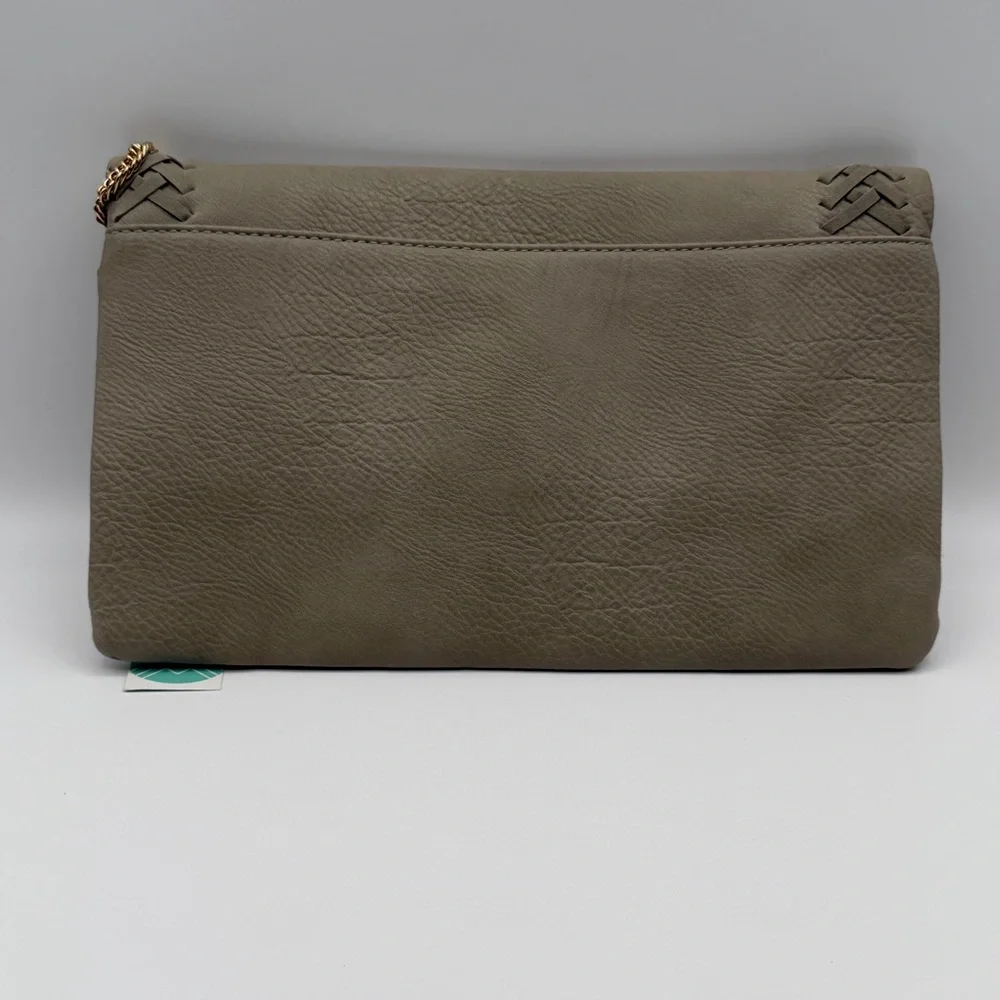 Octavia Palermo Stitch‎ Detail Clutch Crossbody Light Grey Gold Tassel NWT
